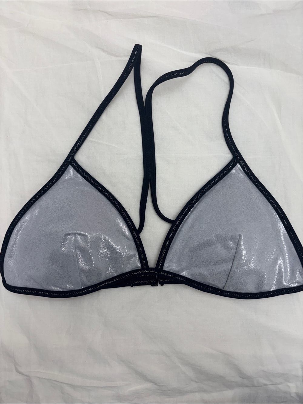 NWOT Victoria's Secret Sparkly Silver Racerback Bikini Top with Black Trim
